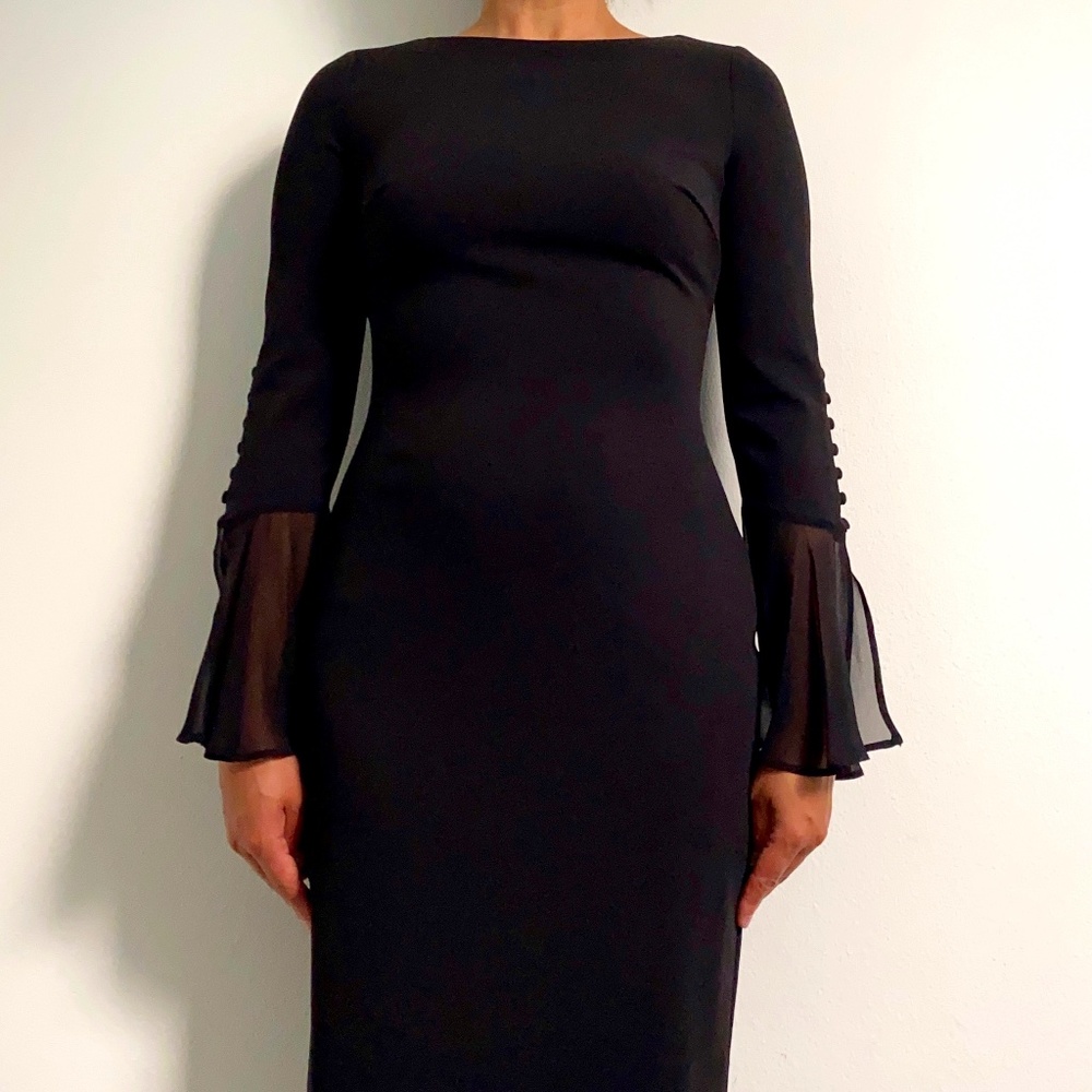 Calvin Klein womens Solid Sheath With Chiffon Bell Sleeves Dress